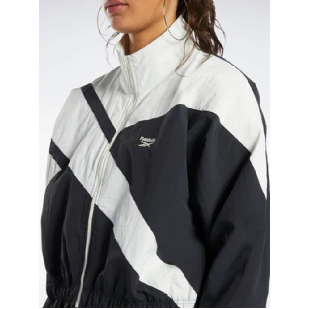 Reebok Black & White full zip grunge streetwear Colorblock Bomber Jacket NWT